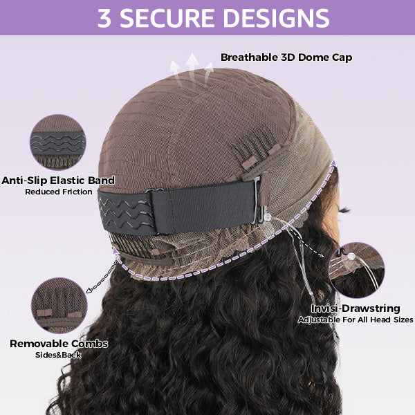OQ HAIR Kinky Straight Invisi-Drawstring Flexible Fit 360 Lace Front Glueless Wig With Bleached Knots