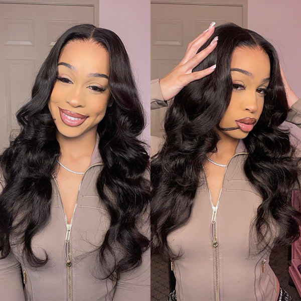 OQ HAIR Body Wave Face-Framing Curtain Bangs Layered Cut Bleached Knots Wear Go Glueless Wig