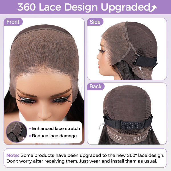 OQ HAIR Kinky Straight Invisi-Drawstring Flexible Fit 360 Lace Front Glueless Wig With Bleached Knots