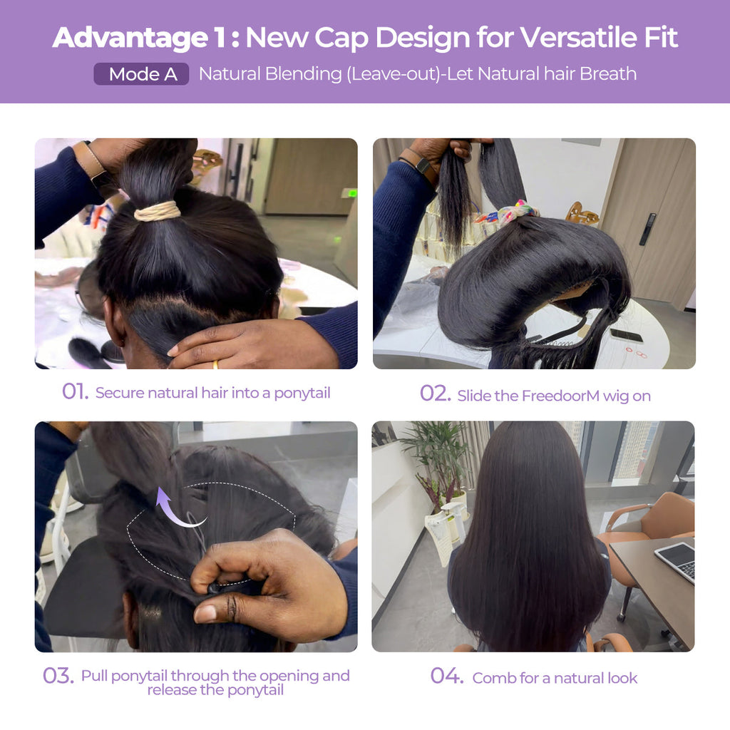 OQ HAIR Glueless Yaki Straight FreedoorM Wig Back Versatile Opening Pre-Cut 9x6 Skin Lace Wear Go Wig With Adjustable Fit Drawstring