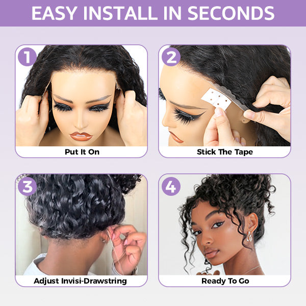 OQ HAIR Kinky Straight Invisi-Drawstring Flexible Fit 360 Lace Front Glueless Wig With Bleached Knots