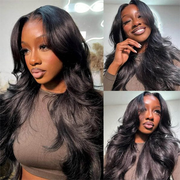 OQ HAIR Body Wave Face-Framing Curtain Bangs Layered Cut Bleached Knots Wear Go Glueless Wig