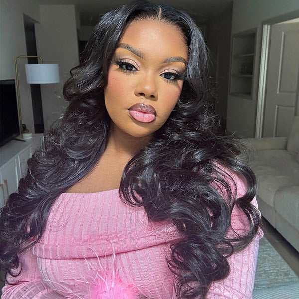 OQ HAIR Body Wave Face-Framing Curtain Bangs Layered Cut Bleached Knots Wear Go Glueless Wig