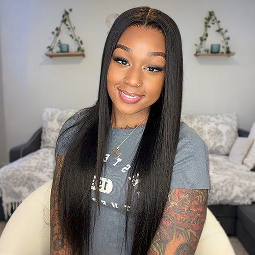 OQ HAIR Glueless Yaki Straight FreedoorM Wig Back Versatile Opening Pre-Cut 9x6 Skin Lace Wear Go Wig With Adjustable Fit Drawstring