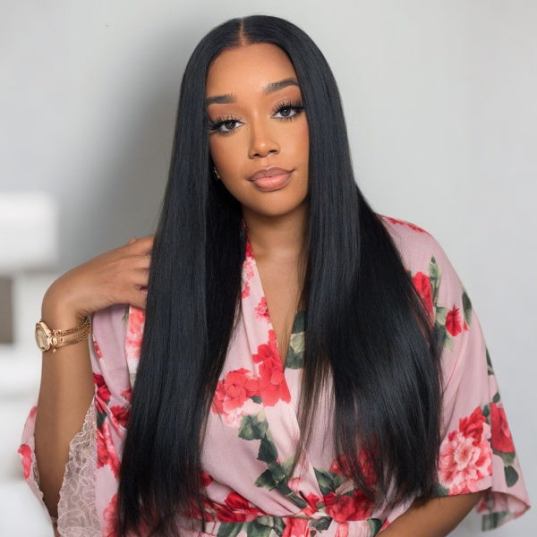 OQ HAIR Glueless Yaki Straight FreedoorM Wig Back Versatile Opening Pre-Cut 9x6 Skin Lace Wear Go Wig With Adjustable Fit Drawstring