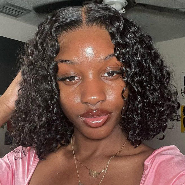 OQHAIR Wear Go Wigs Water Wave Hair Pre Cut 7x5 HD Lace Closure Short Bob Glueless Wig