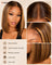 Perruque carré lisse mèches caramel sans colle, portée