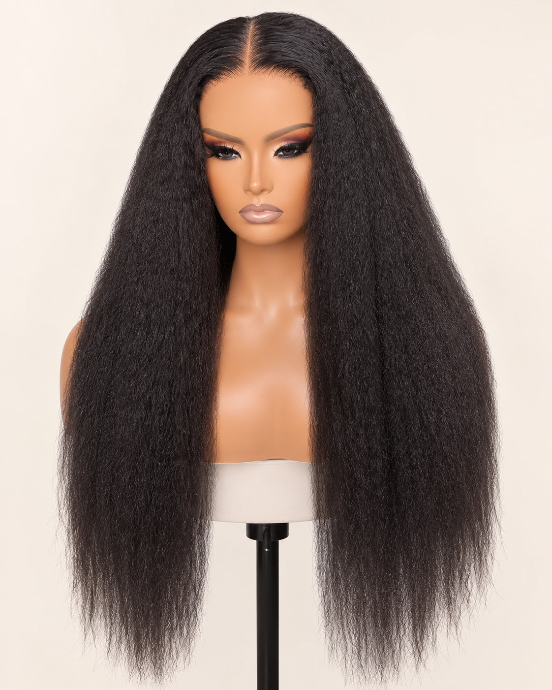 Perruque lisse texturée sans colle, noir naturel, portée