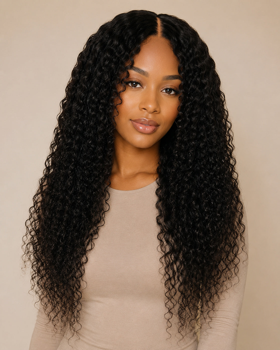 Perruque tissage ouvert bouclé sans colle, noir naturel, portée