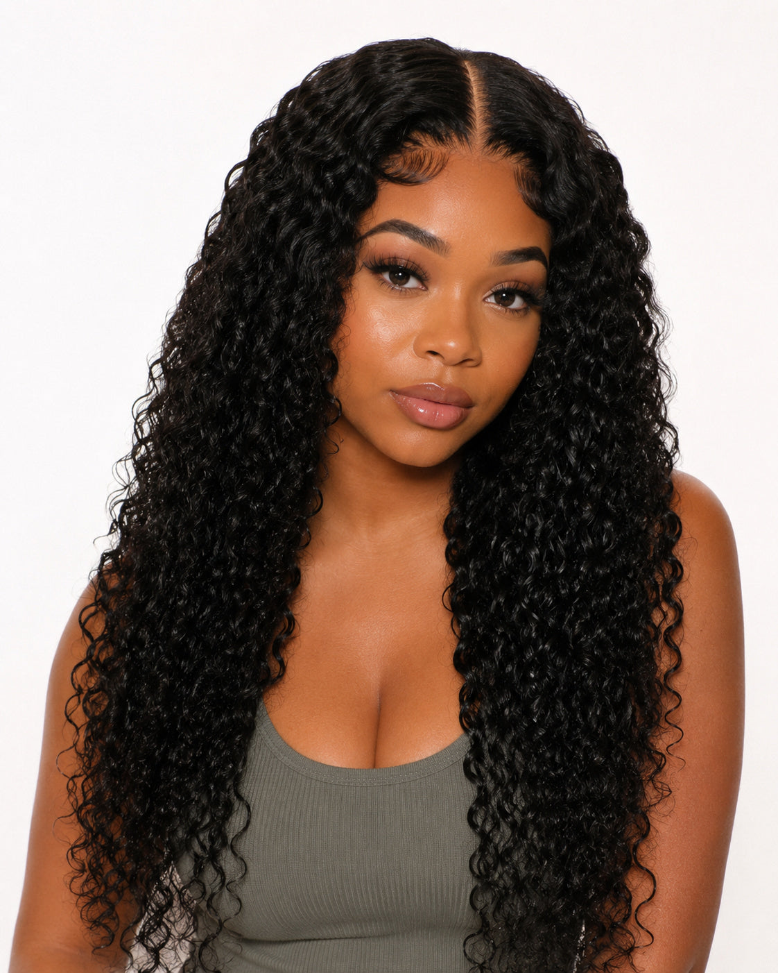 Perruque tissage ouvert bouclé sans colle, noir naturel, portée