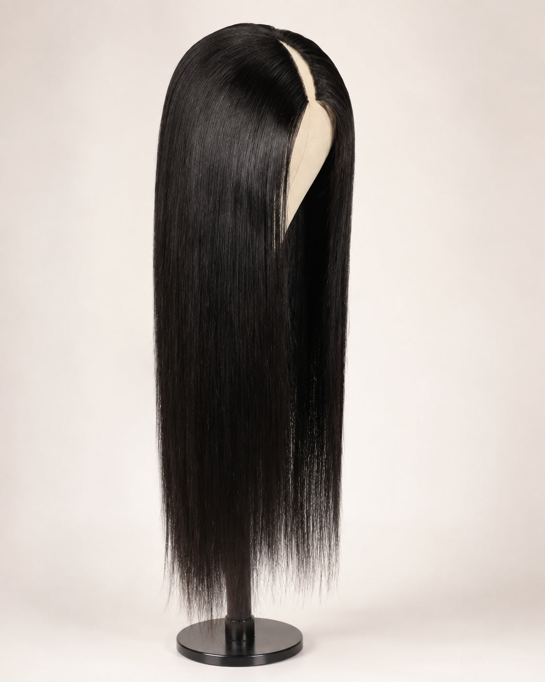 Perruque tissage ouvert lisse sans colle, noir naturel, portée