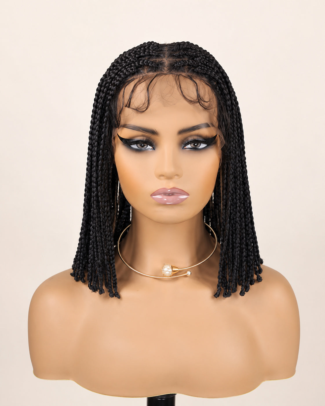 Perruque tresses box braids sans colle, noir naturel, portée