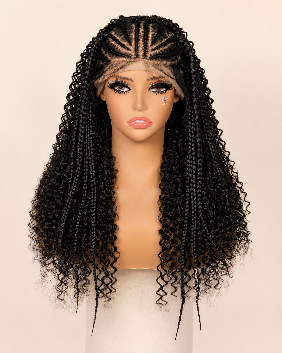 Perruque tresses knotless sans colle, noir naturel, portée
